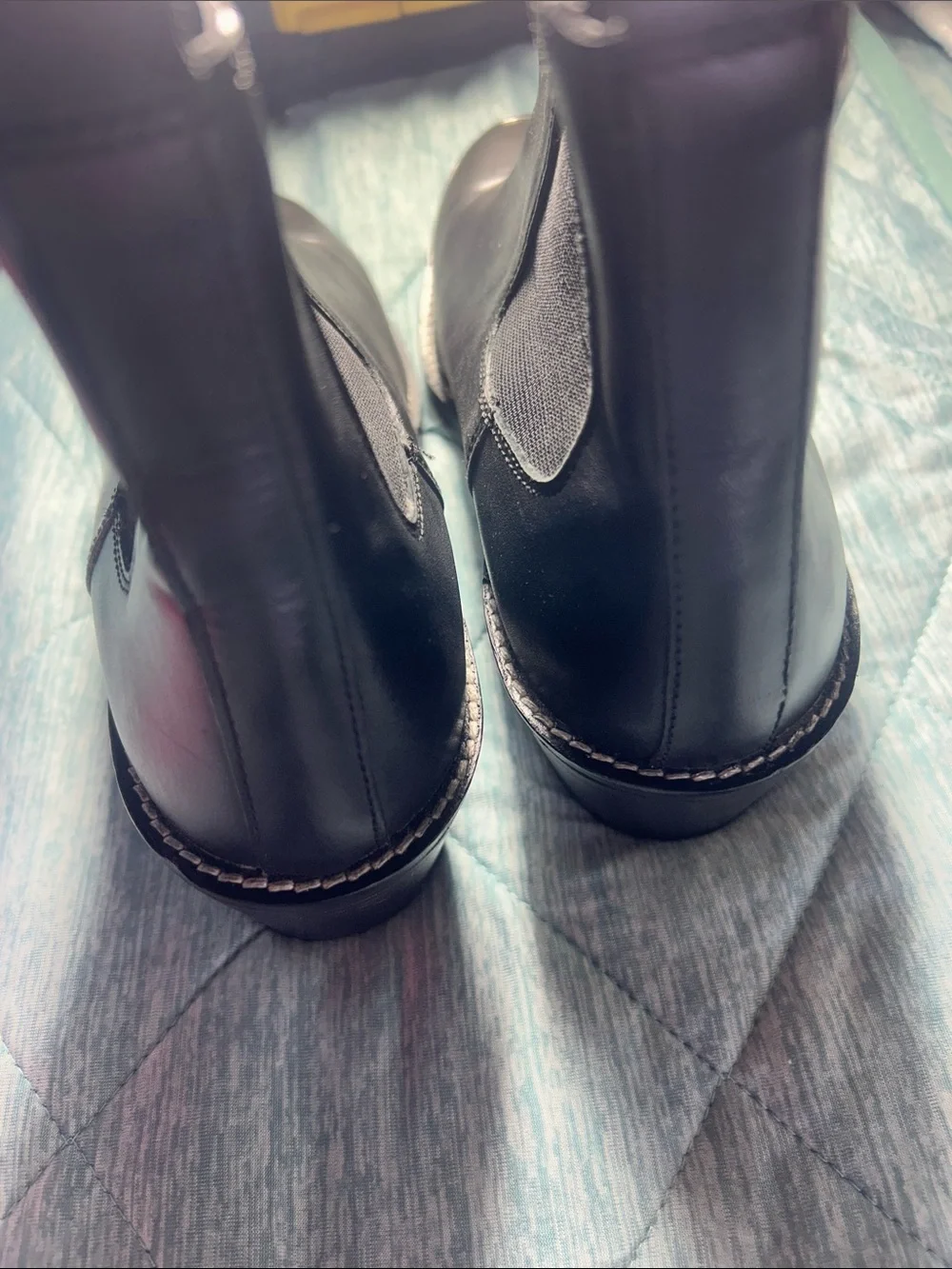 Urban Outfitters Black Leather Square-Toe Ankle Booties with Silver Toe Accent